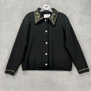 Laura‎ By Alyzia Sweater Women Black Gold silver collared long sleeve knit